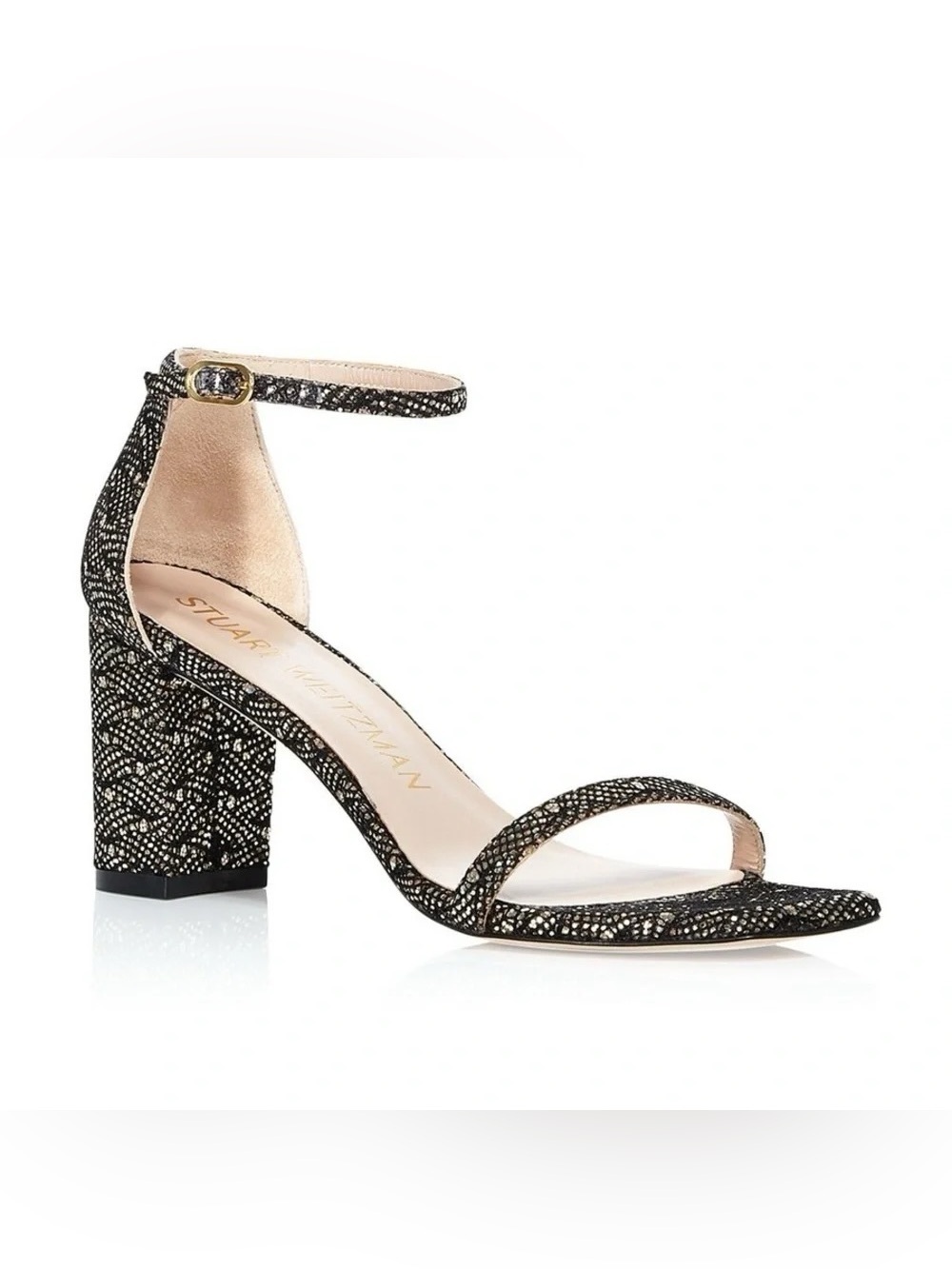 Stuart Weitzman Amelia Speckled Ankle-Strap Block Heel Sandal